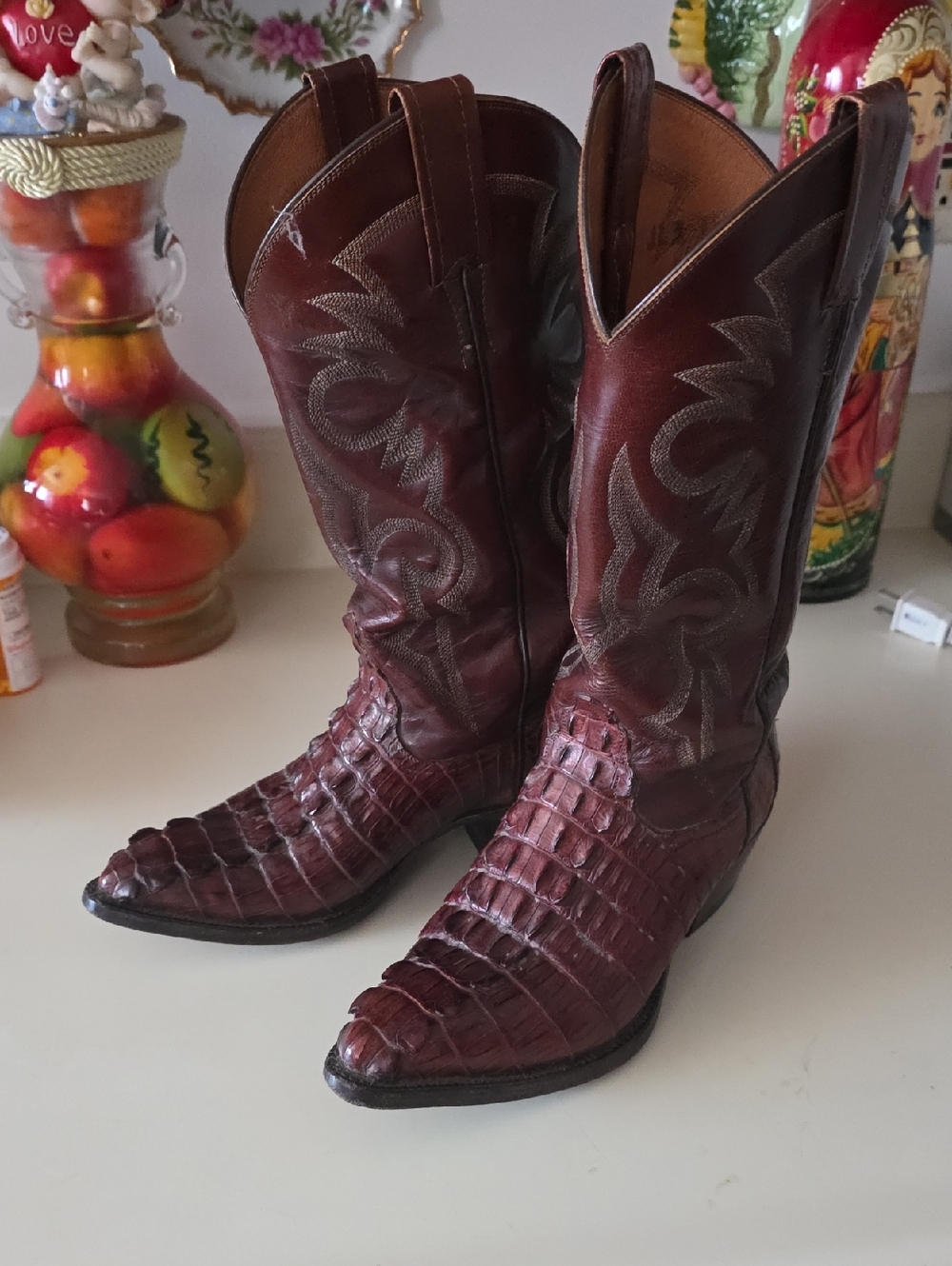 Crocodile Burgundy  Exotic Leather Western Boots - Classic Pull-On Style
